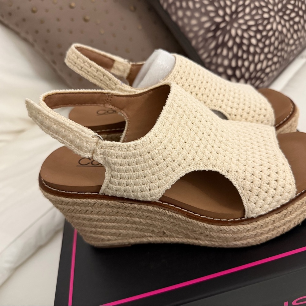 Corky’s crochet Cream Wedge Sandals